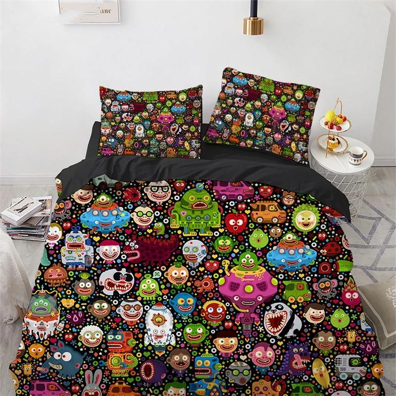 Cartoon Monster Bettbezug King Queen Größe Lieblich Lustig Tier Bettwäsche Set für Kinder Jungen Mädchen Anime Polyester Bettdeckenbezug