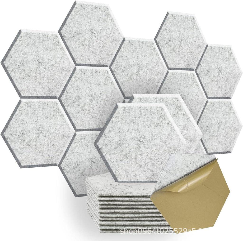 12-Piece Hexagonal Polyester Fiber Sound-Absorbing Panels - Cork Board Alternative