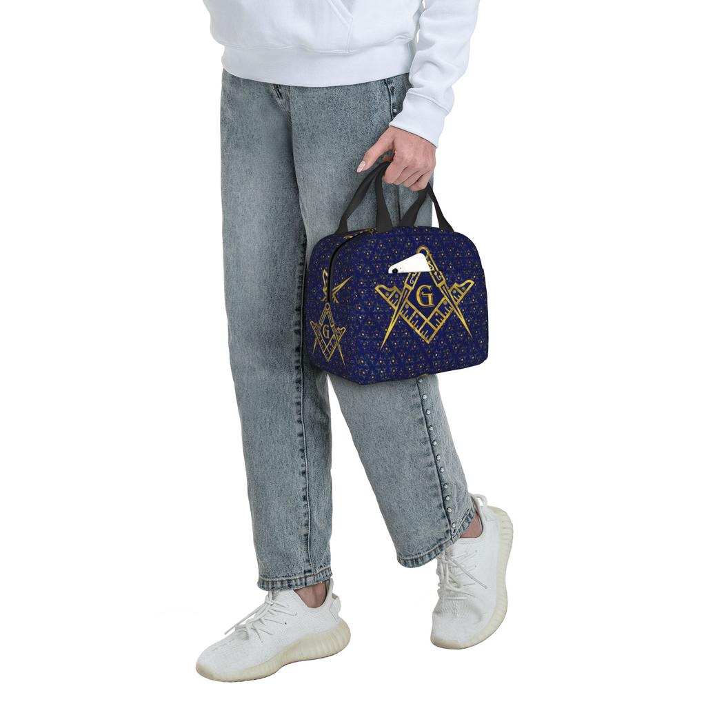 Freemasonry Symbol Lunch Bag Women Masonic Mason Freemason Thermal Cooler Insulated Lunch Box for Adult Office