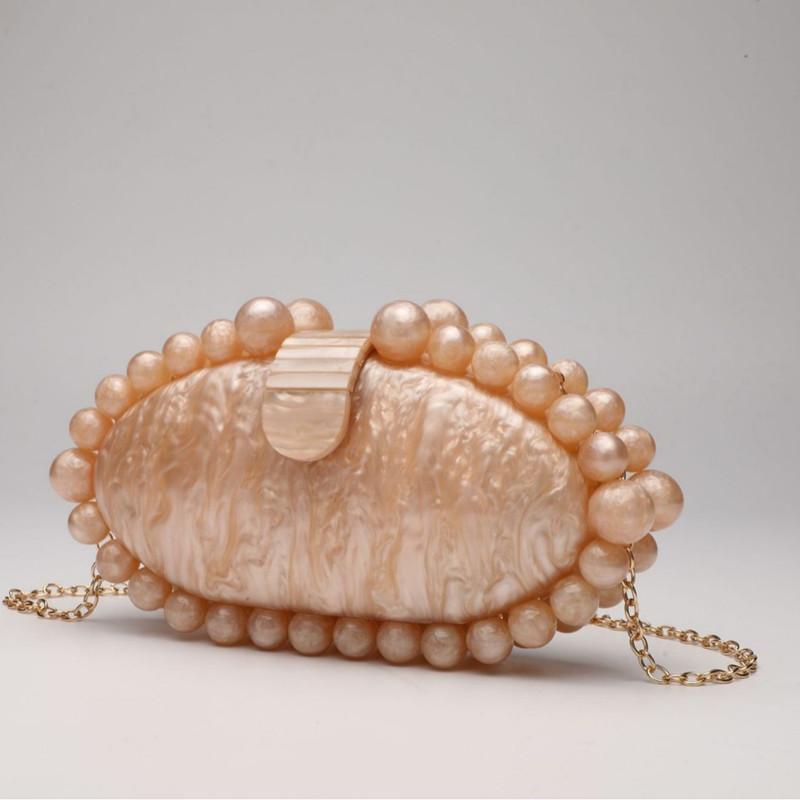 

2025 New Elegant Pearl Marble Acrylic Clutch Bag Women Prom Evening Party Egg Shape Handbags Lady Wedding Shoulder Crossbody Bag