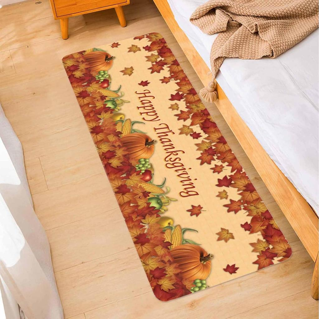 Fall Thanksgiving Pumpkin Maple Leaf Kitchen Mat Entrance Doormat Decor Non-Slip Corridor Balcony Rugs Bathroom Foot Mat Decor