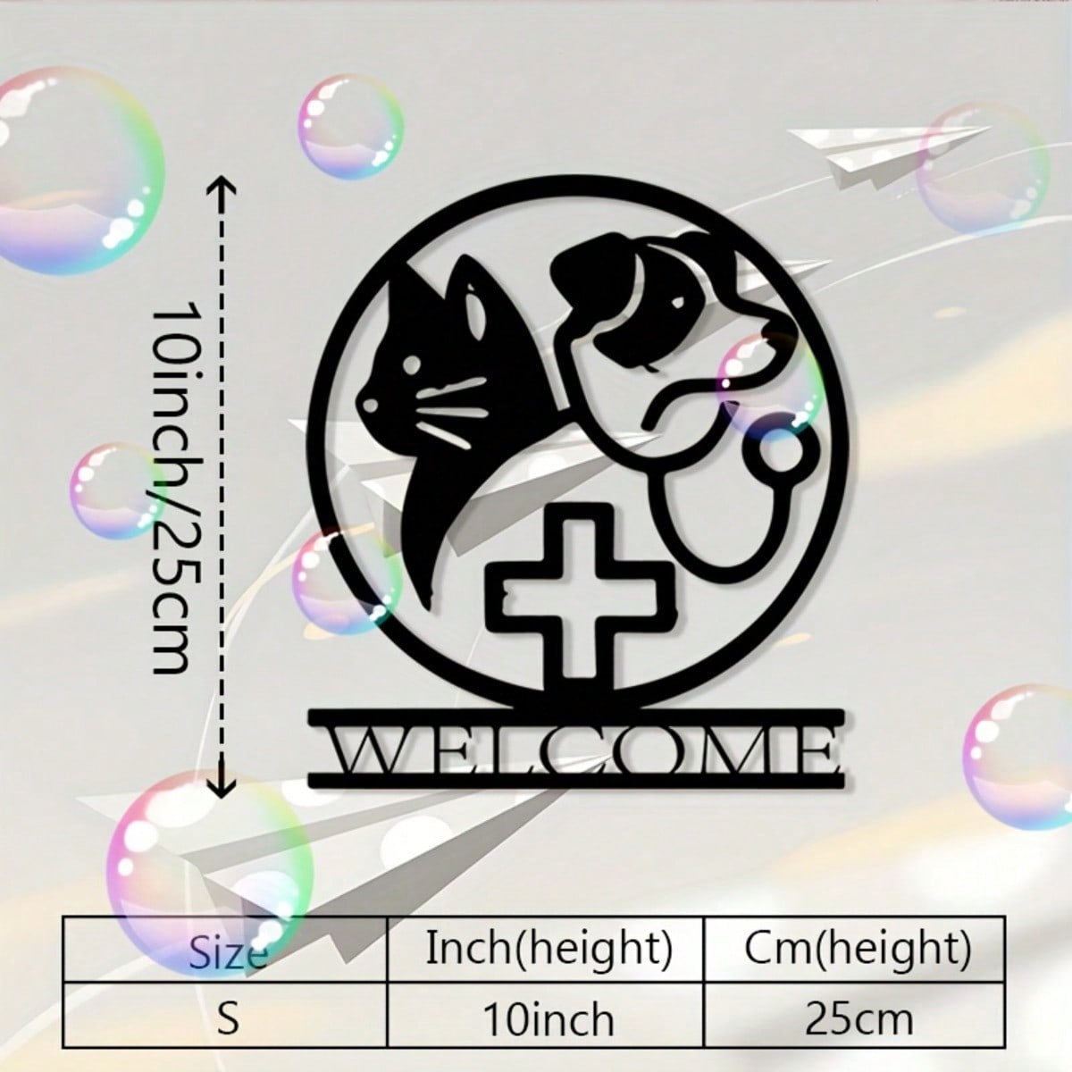 

Vintage Vet Clinic Metal Wall Art Iron Pet Decor with Cat Dog Silhouette Welcome Sign Black White Plaque Mounting Kit різнокольоровий