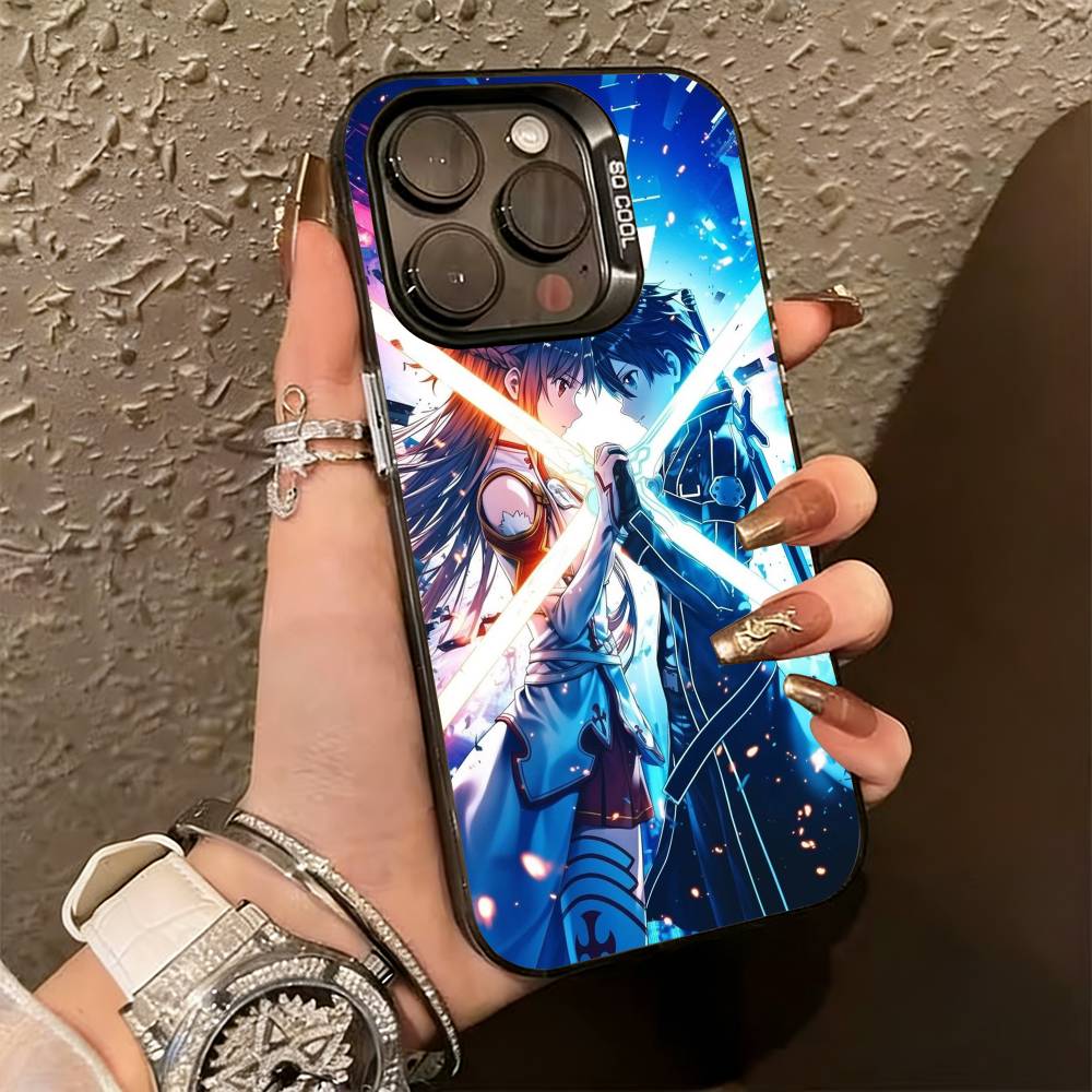 Kirito & Asuna Anime  Phone Case For iPhone 17,16,15,14,13,12,11 Plus,Pro Max,XS,Colorful Silver Black Cover