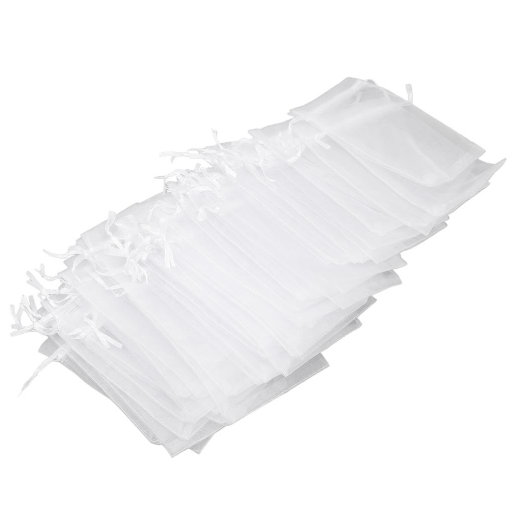 100pcs Small Mesh Bags Drawstring Sheer Organza Bags for Candy Weeding Jewelry White