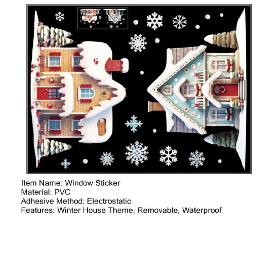 Christmas Double House Window Cling Removable Waterproof PVC Merry Christmas Winter Cabin Static Glass Sticker Holiday Party Decoration Decal