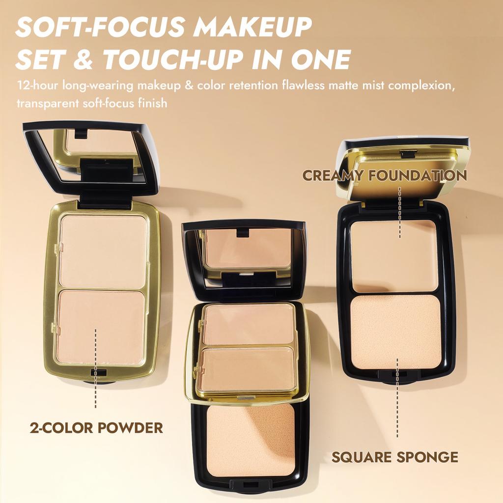 MISS ROSE 3 Color Setting Powder Compact with Mirror Puff Oil Control