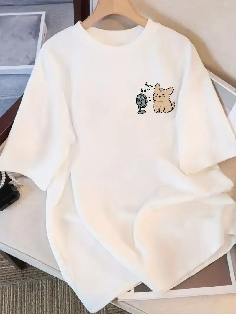 

Милая футболка с коротким рукавом и круглым вырезом для женщин с принтом мультяшного животного. Милый и трендовый топ в стиле Y2k. Кавайная женская одежда. 4XL