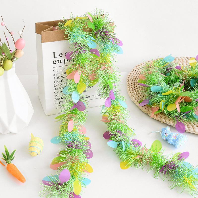 2M Easter Garland Colorful Tinsel Stripe Hanging Ornament DIY Wreath Crafts Spring Easter Home Decoration Kids Gift Rabbit Decor