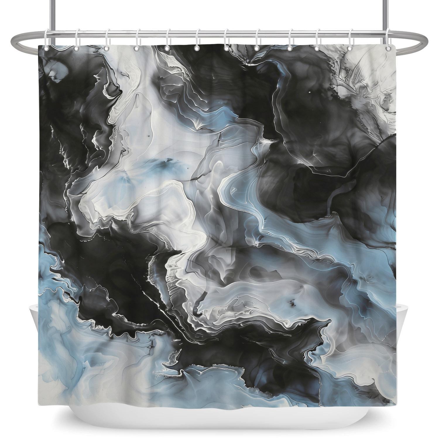 

Abstract Marble Texture Shower Curtain Modern Fluid Art Bathroom Decor Waterproof Fabric Bath Curtain Polyester With Hooks Set W60H190(CM)-1 Pcs