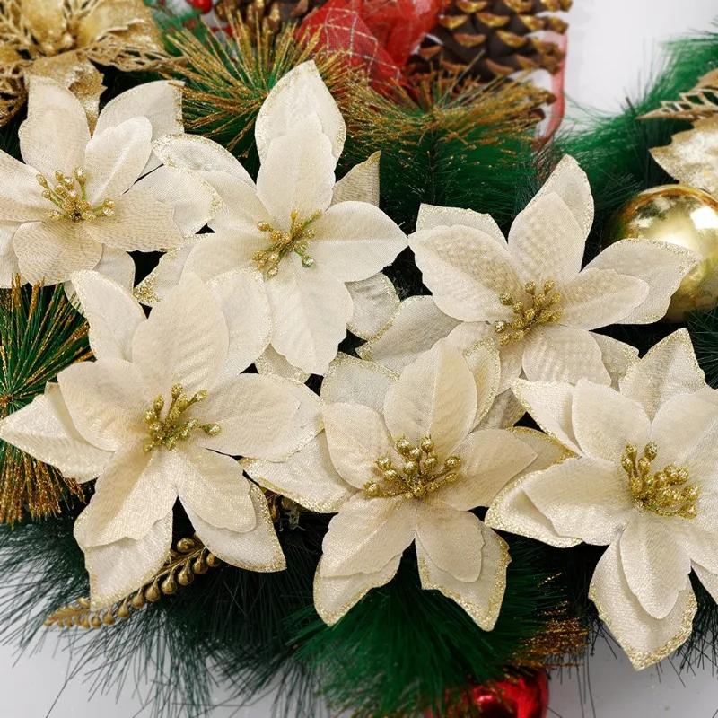 10/50 Stück Künstliche Weihnachtsblumen Mehrfarbig Rot Glitzernde Kunstblume für Weihnachtsbaumschmuck Neujahrsparty Heimdekorationen