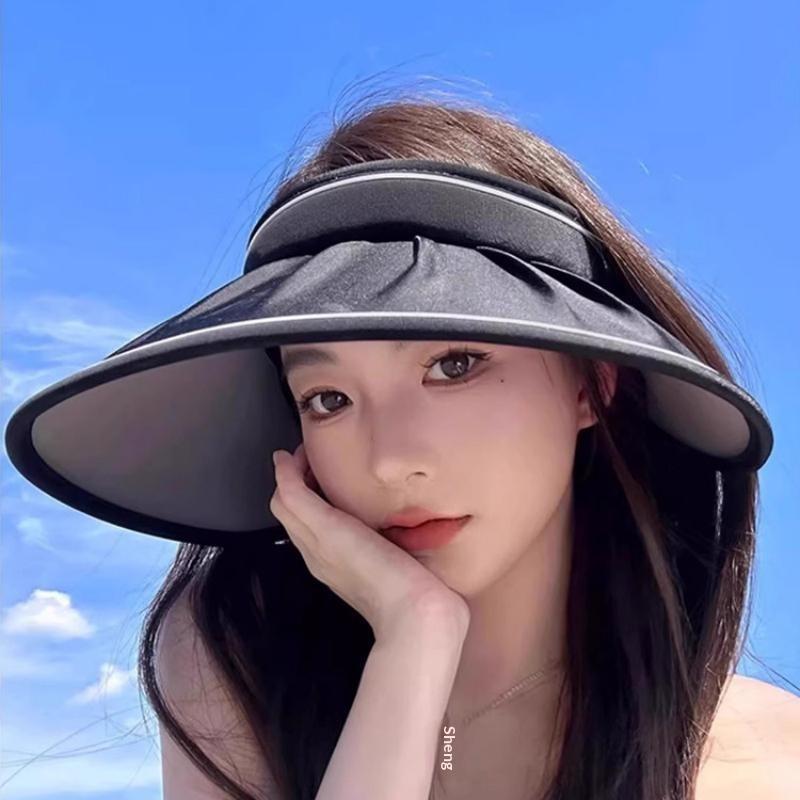 2026 Women'S Summer Large Brim Open Empty Top Sun Hat Upf 50+ Foldable Sunshade Hat Uv Protect Sun Protection Sun Cap