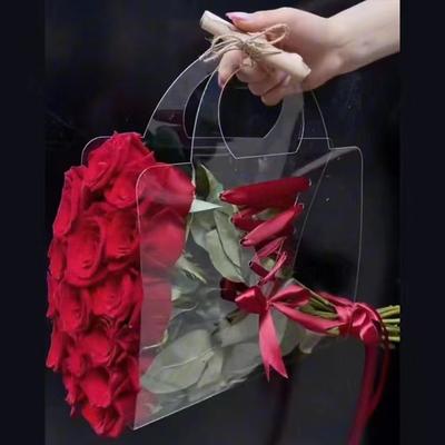 Transparent Flower Bouquet Bag With Handle Fresh Flower Wrapping Handbag Party Gift Contatiner Packing Bag Wedding Rose Gift Box