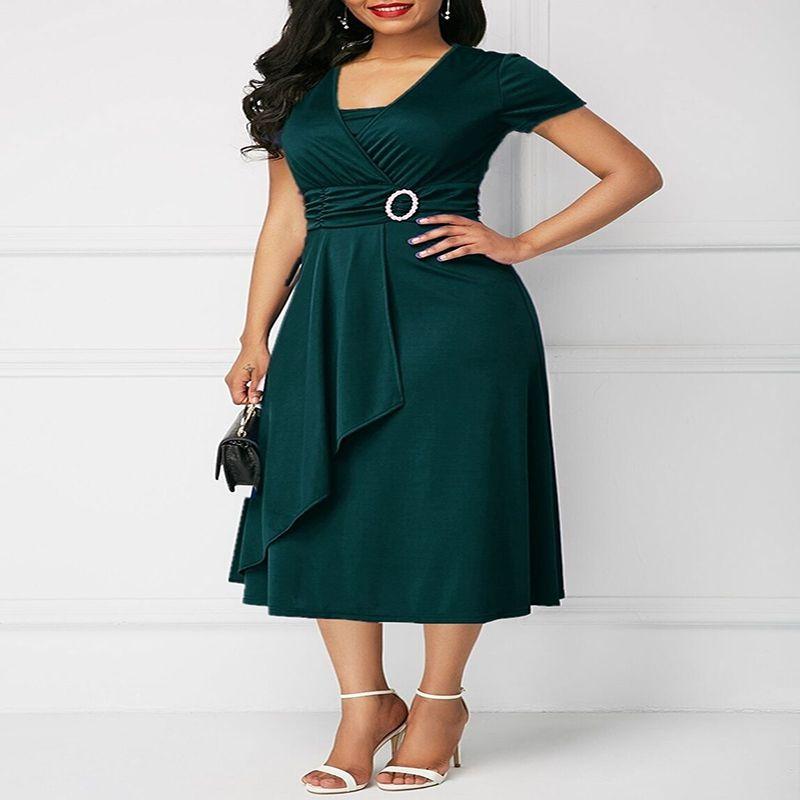Trendy Plus Size Summer Vogue Sexy Asymmetric Hem V Neck Mini Dress For Fashion Forward Women