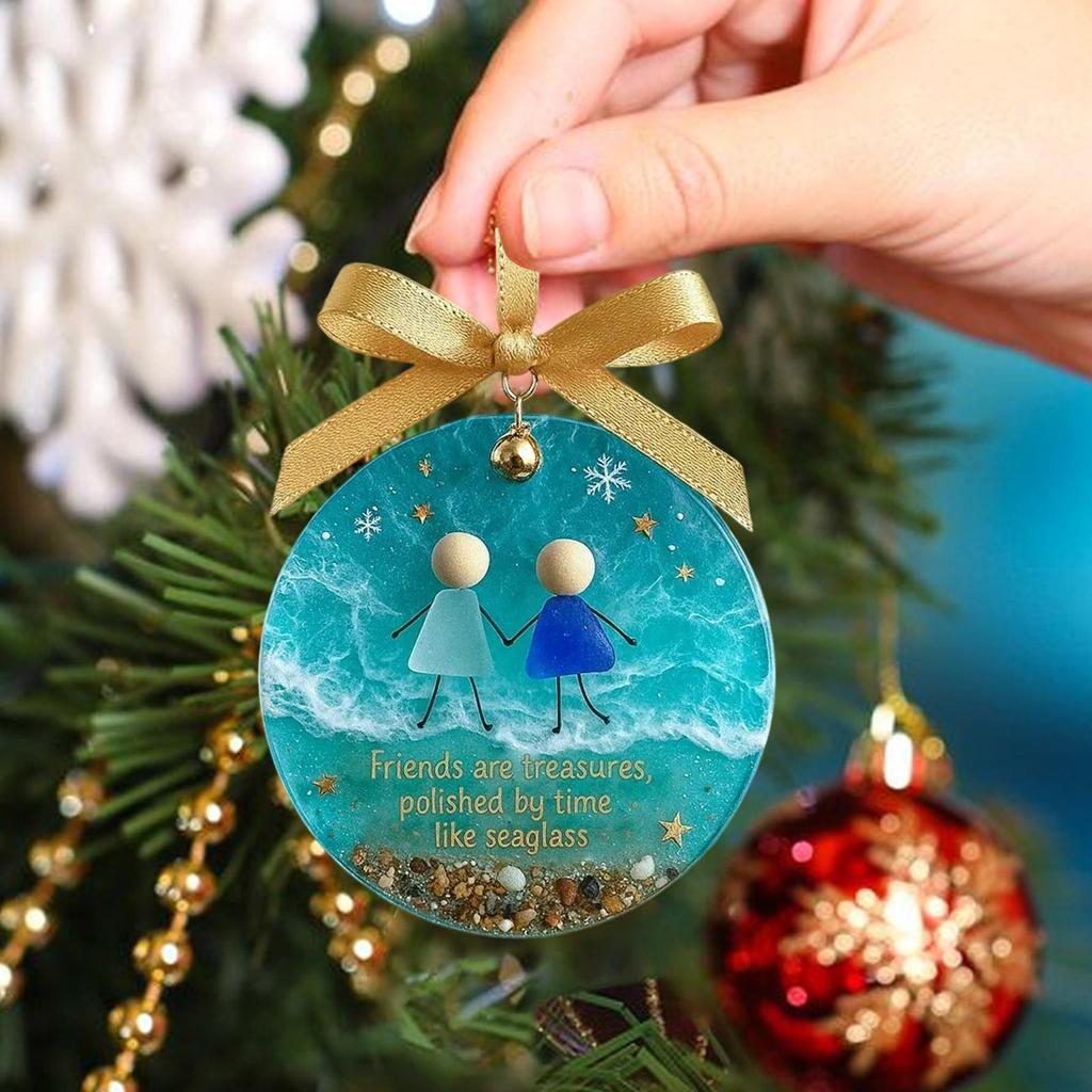 Sea Glass Christmas Friendship Ornament 2D Acrylic Christmas Tree Decor Friend Keepsake Pendant For Winter Home