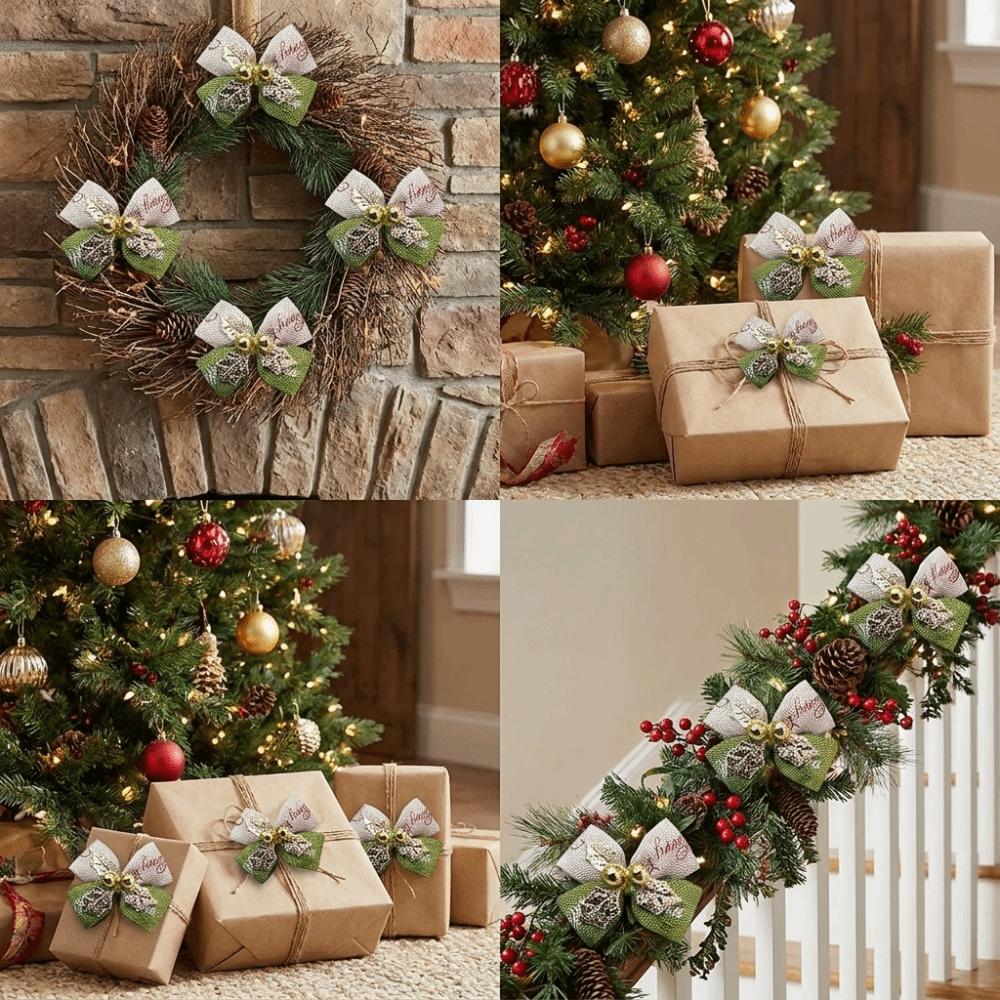 10Pcs Red/Green Bow Ornaments Bead Festival Accessory Rustic Mini Christmas Bows  Gift Wrapping