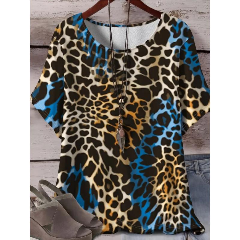 Fashion Women's Crew Neck T-shirt 3D Color Printed Color Printed Short Sleeves