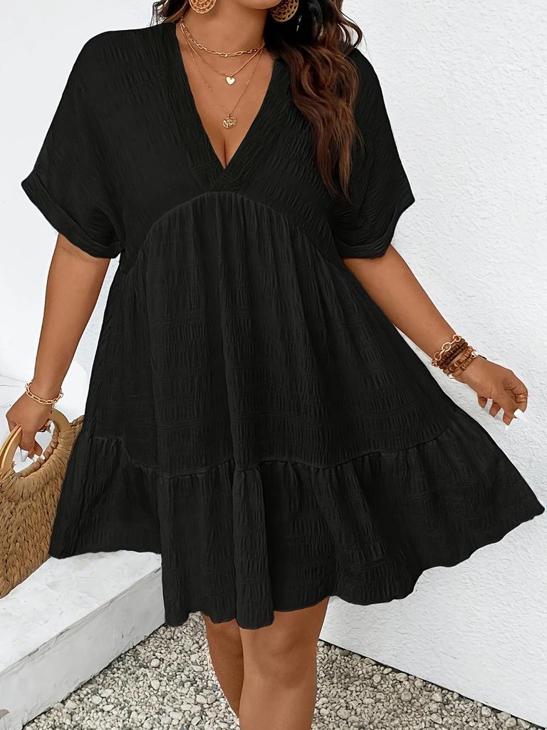 Nuevo Vestido Casual de Verano para Mujer 2025 con Escote en V Profundo, Manga Corta y Corte Holgado