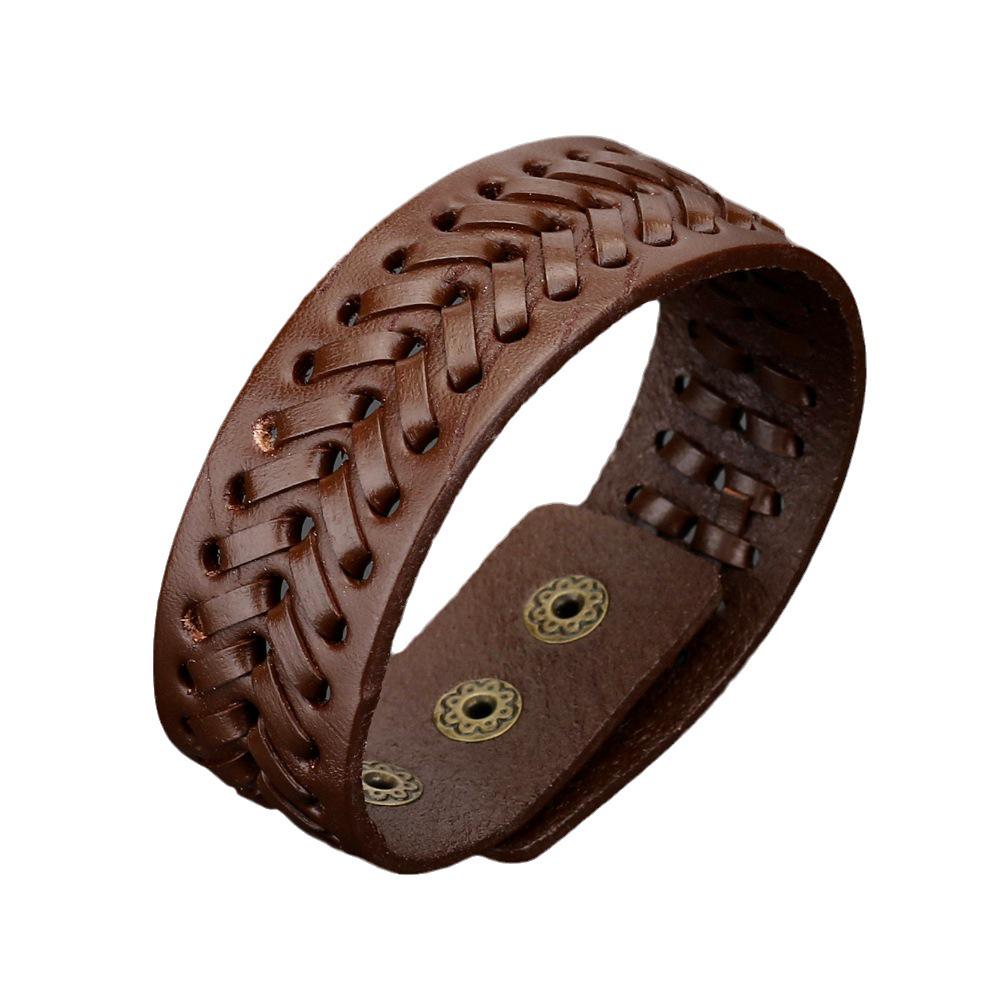 Pulseira Masculina de Couro Tecida à Mão - Estilo Popular Europeu e Americano