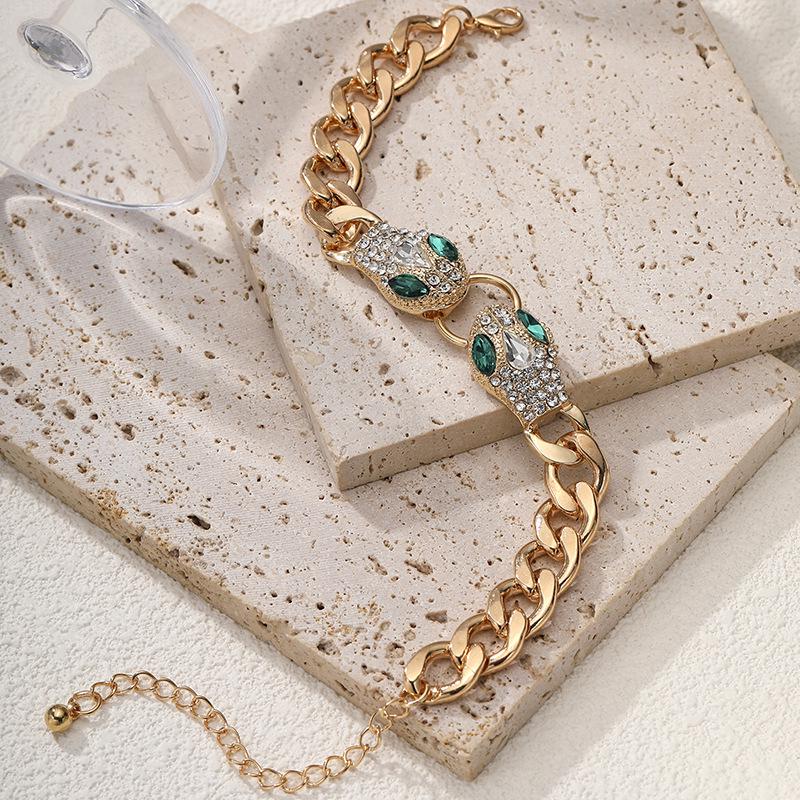 European-American Snake-Shaped Metal Pearl Chain Necklace - High-End Hip-Hop Style for Women