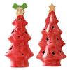 Ceramic Christmas Tree Night Light Glowing Decorative Lamp with Star Topper Xmas Tree Figurines for Holiday Home Decor