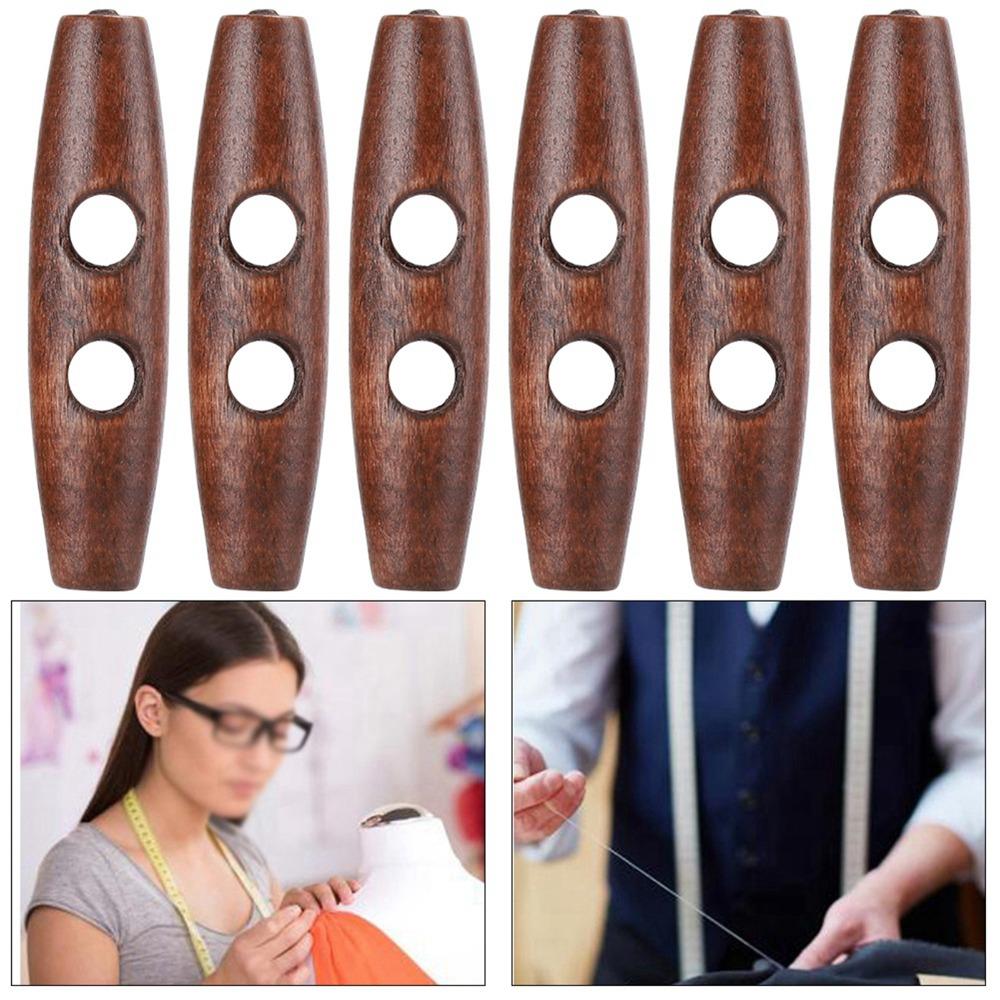 50Pcs Dark Coffee Wood Toggle Buttons Olive Shape Sewing Buttons 2 Holes Buttons DIY Clothing