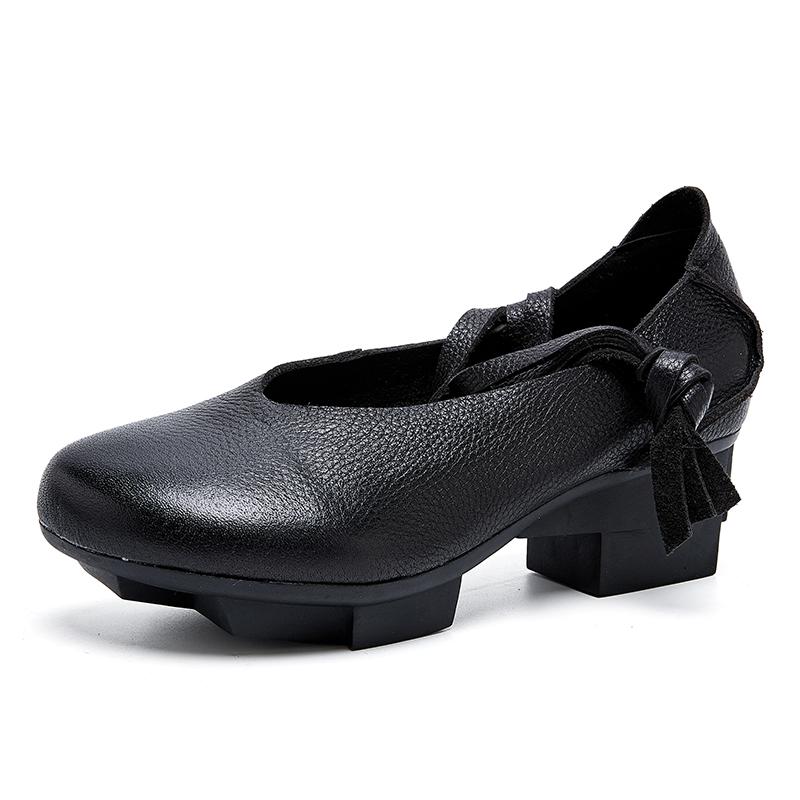 Fashion GKTINOO Retro Thick Heel Women Shoes Hook Loop Mary Jane Loafers Luxury 5 Cm Pumps Genuine Leather Sewn Square Heel Single Shoes