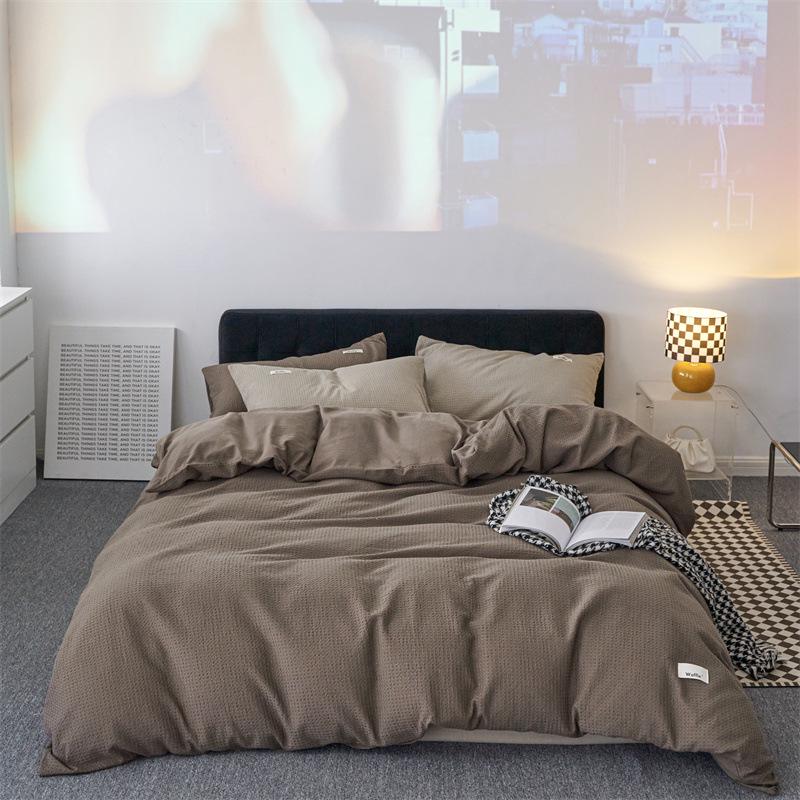 Waffle Weave 4-Piece Set: Modern Style, 60s Pure Cotton, Solid Color Bed Sheets, Pure Cotton Duvet Cover, Light Luxury Bedding
