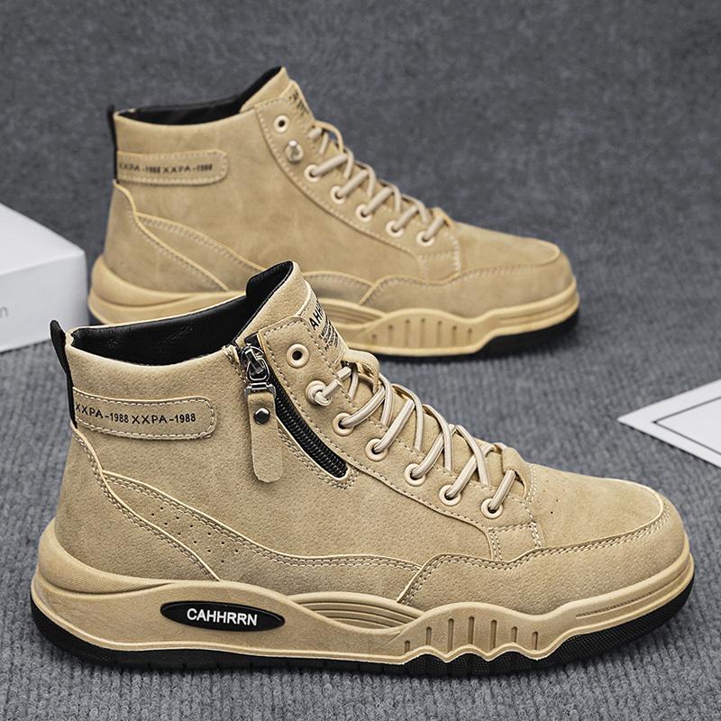 

High Top Men s Shoes 2025 British Versatile Casual Board Teenagers Thick Soled Height Increasing Sports Trendy 40 хаки