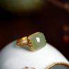 Hetian Jade Cloud Ring: Elegant Women's Open Chalcedony Jadeite with Retro Bamboo Design