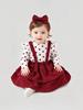 Two Piece Set of Fashionable and Cute Polka Dot Round Neck Long Sleeved Triangle Jumpsuit and Shoulder Strap Short Skirt for Baby Girls