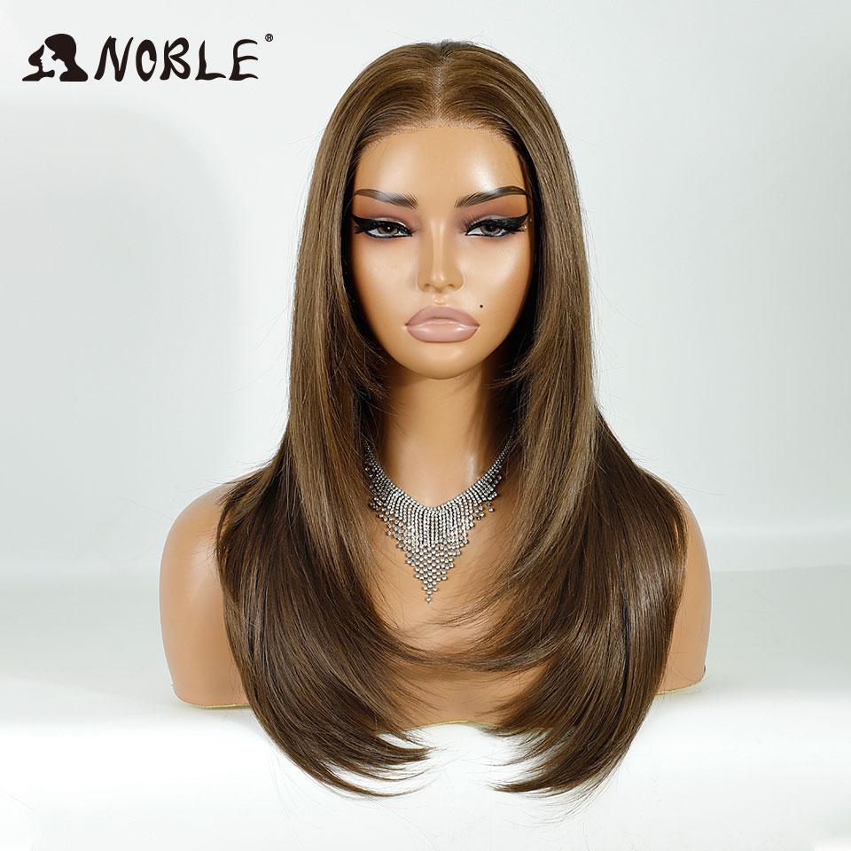 Elegantní syntetické paruky s krajkou vpředu pro ženy 13x3 Rovná krajková paruka Předvytrhaná vrstvená paruka Ombre blond hnědá bílá Cosplay paruka