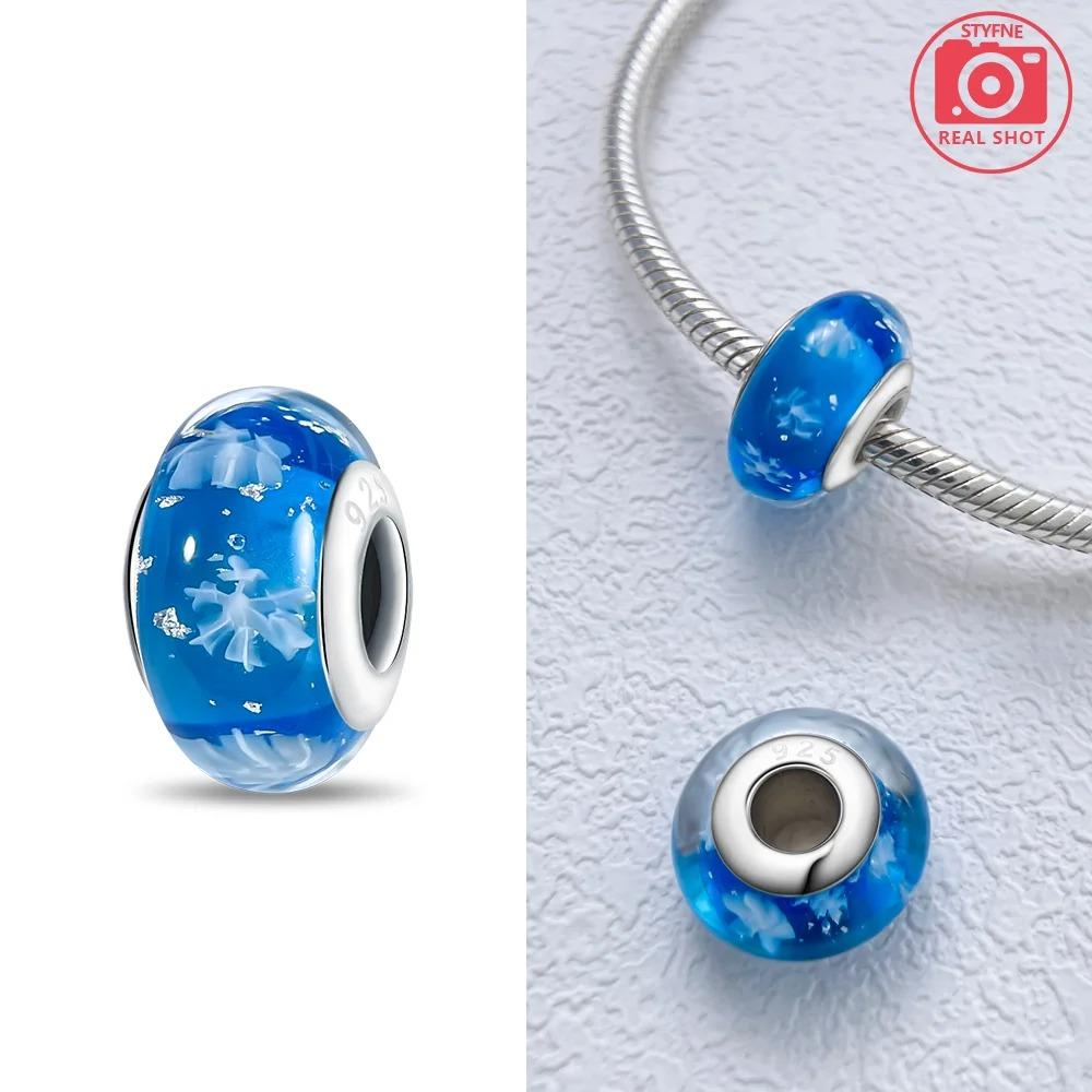 Original Rosa Glasperlen Blaue Romantische Perlen 925 Silber Charms für Frauen DIY Schmuckherstellung Armband Passend