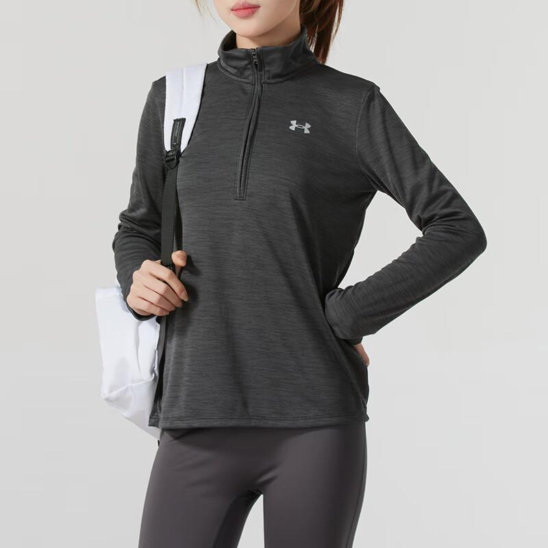 Under Armour Solid Color Casual Fitness Training Running Comfortable Long Sleeve T-Shirt Women Tops Black 1384249-001