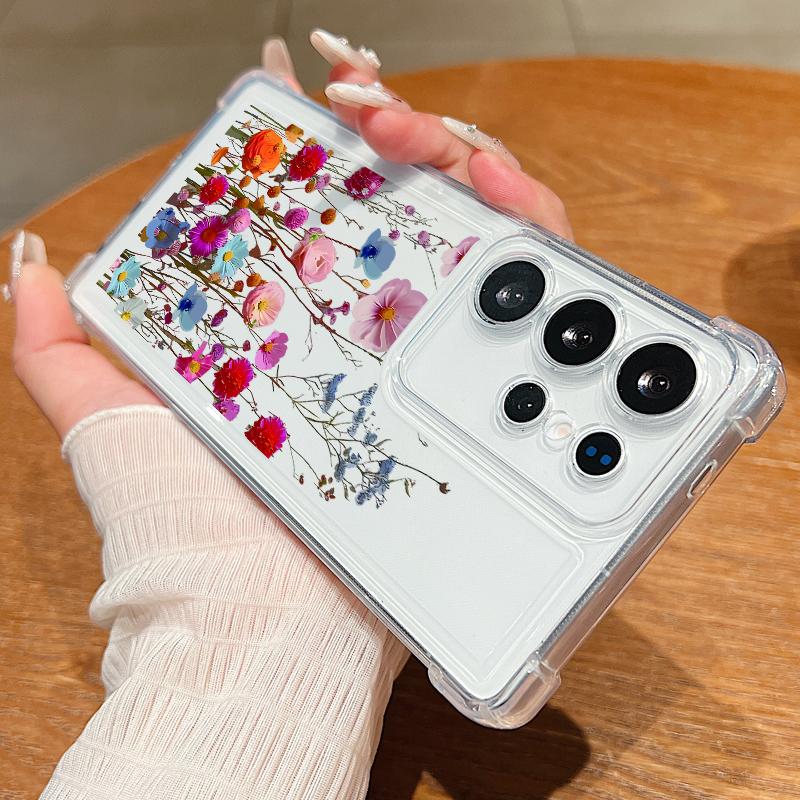 Clear Case For Samsung Galaxy S25 Edge S24 S25 S23 Ultra S22 Plus S24 FE A56 A16 A55 A54 A15 A36 Colorful Flower TPU Phone Cover
