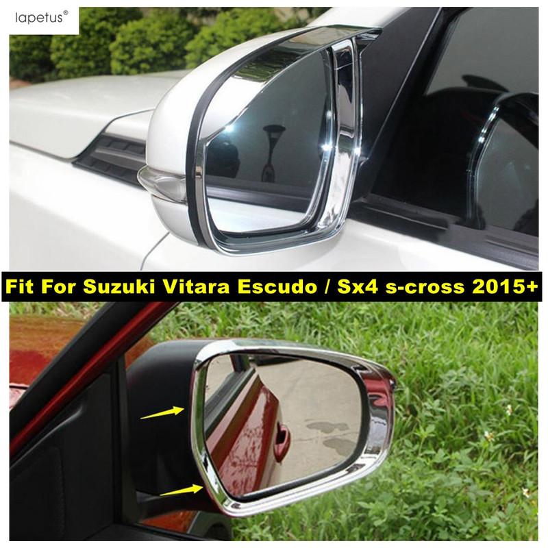 Rearview Mirror Rain Eyebrow Frame Decor Cover Trim For Suzuki Vitara Escudo / Sx4 S-cross 2015 -  Carbon Fiber Accessories