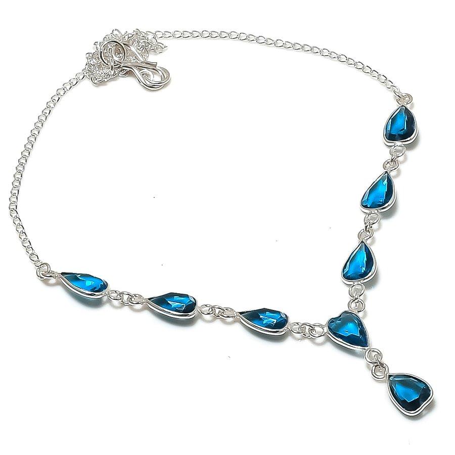 Natural London Blue Topaz Gemstone 925 Sterling Silver Jewelry Necklace 18" ASN-5929