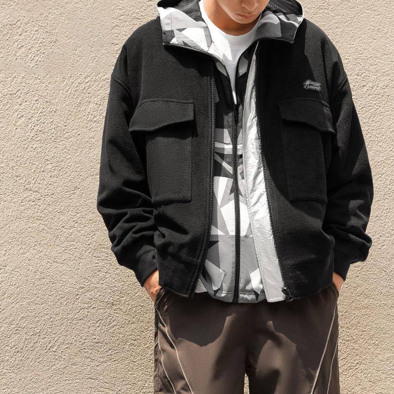 Li Ning Sports Lifestyle Series American Vintage Solid Color Casual Baseball Collar Cardigan Jacket Men Jacket Black AFDT889-3