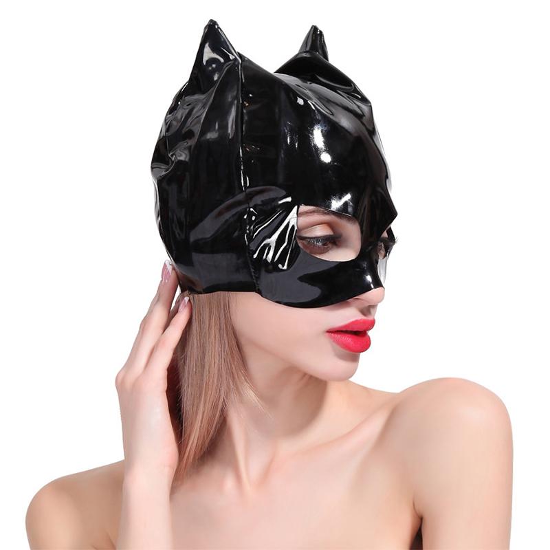 Sexy Masks Black Fetish Slave Latex Patent Leather Bdsm Bondage Restraints Sex Toys For Cat Women Masks Exotic Accessories