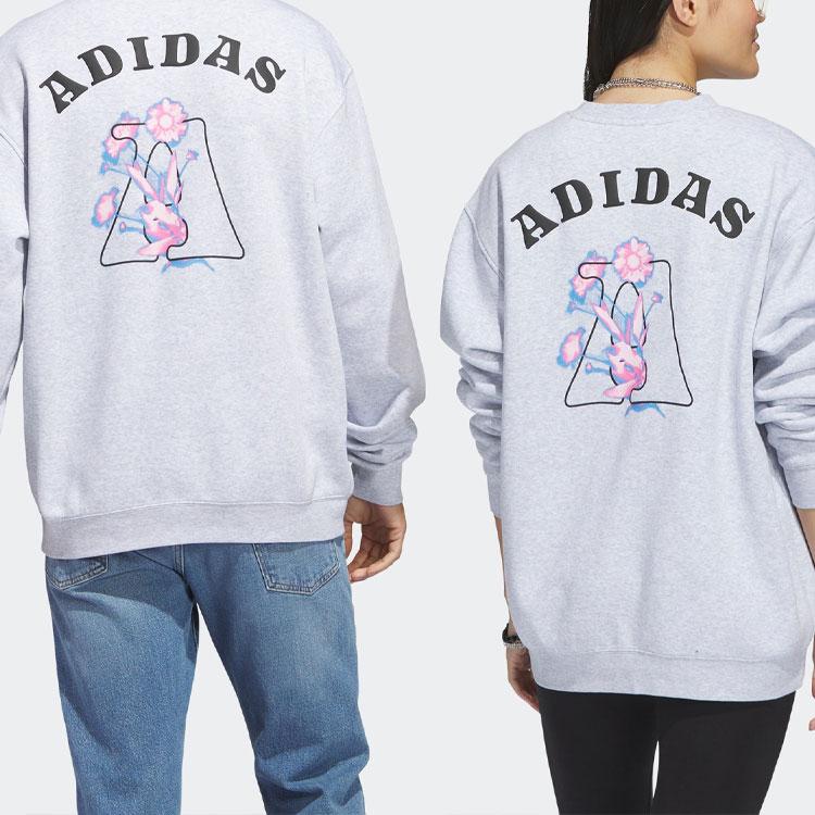Adidas Bloom Crew Sweatshirt With Floral Print Logo Unisex Tops Light-Hemp-Gray IC7769