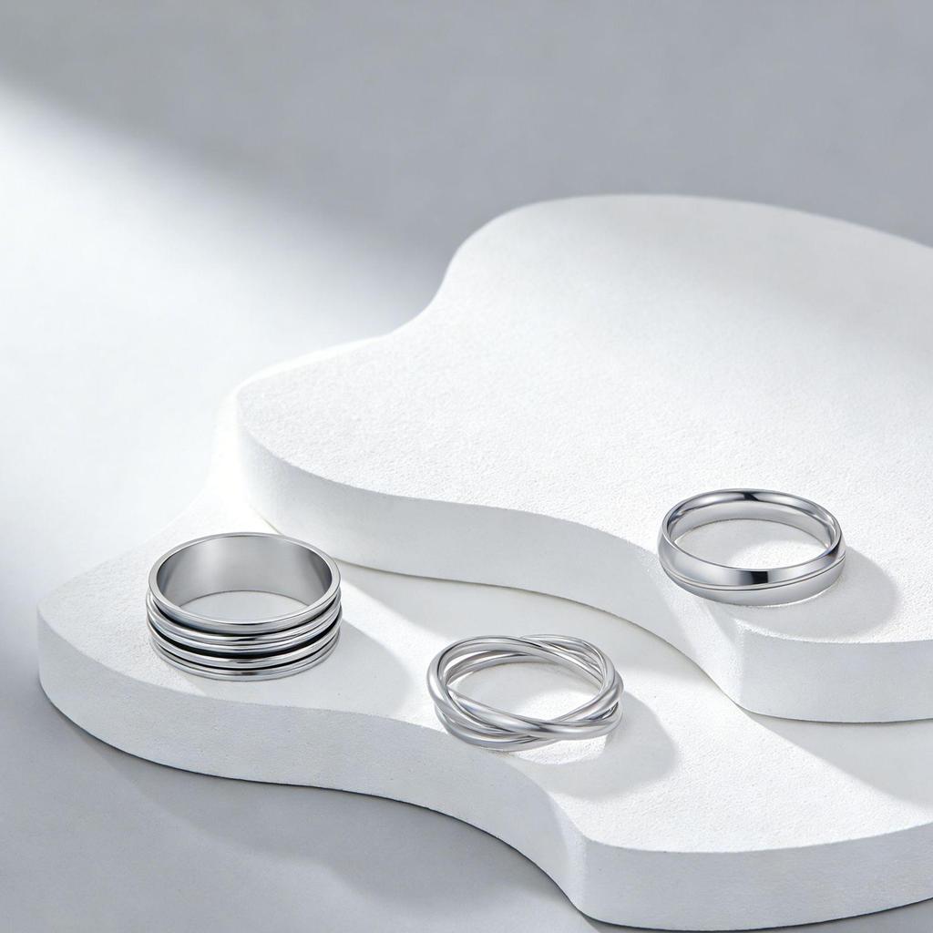Anel Rotativo Titanium Aço Inoxidável Anti-Stress Feminino Tricolor de Nicho – Joia Que Não Desbota