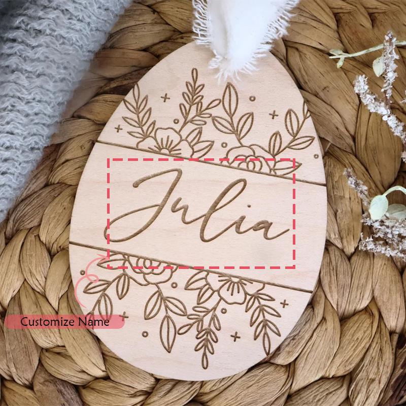

Personalized Easter Floral Kid Basket Wooden Name Tag Custom Happy Easter Party Decoration Festival Family Kids Boys Girls Gift 1 piece