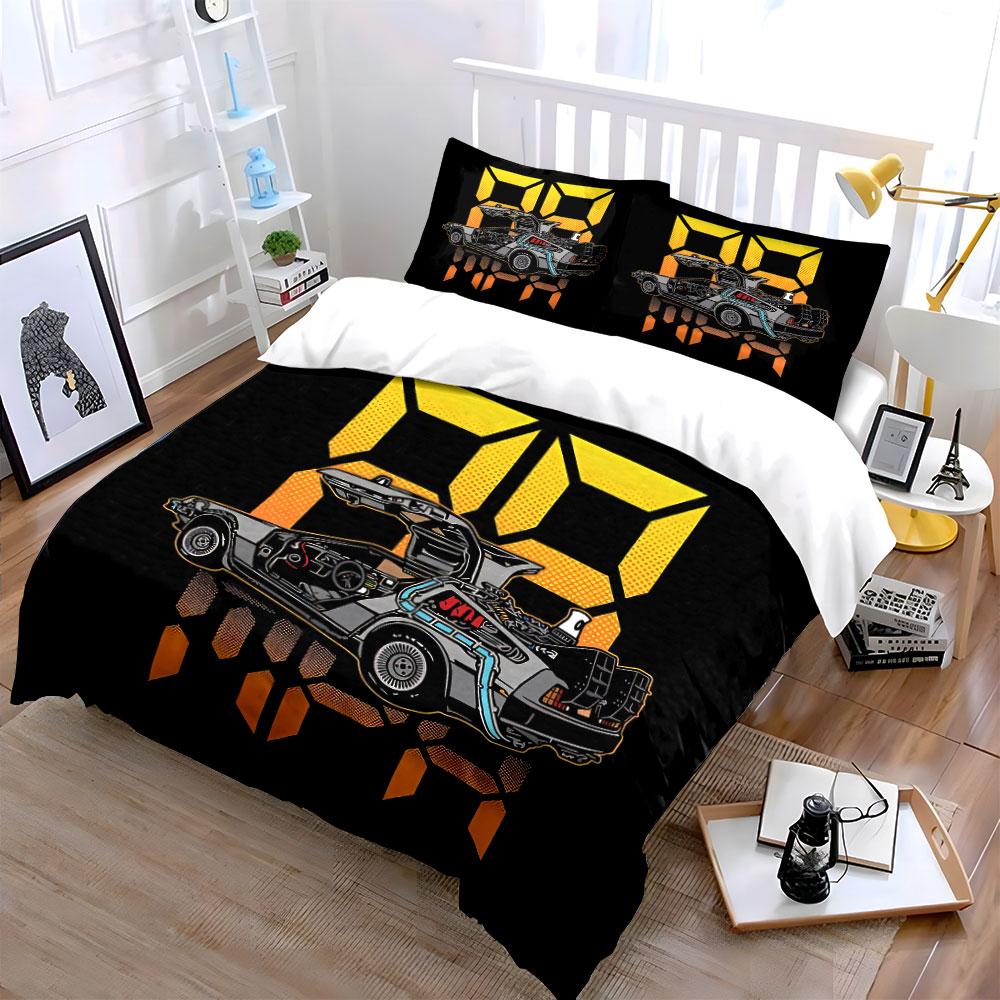Back To the Future Car Design Bedding Duvet Cover Set Duvet Cover Pillowcases (1*Duvet Cover 2*Pillowcases, Without Duvet Insert)