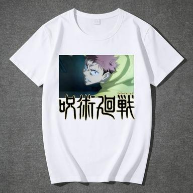 Лето 2026 Новая 100% хлопок Аниме Jujutsu Kaisen Логотип персонаж рисунок повседневная свободная футболка с коротким рукавом Круглая мягкая рубашка L