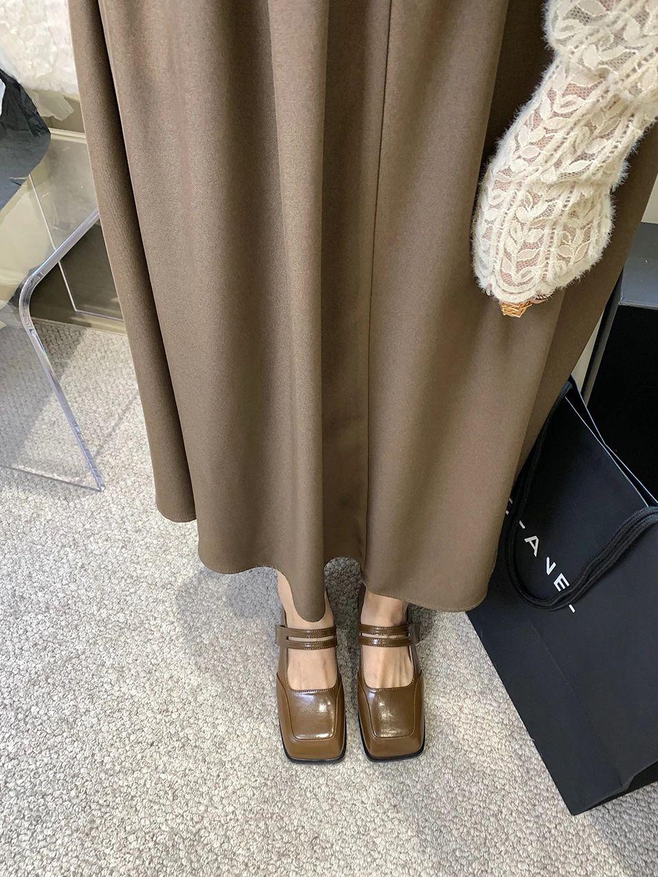 Мода Квадратный носок Женские лоферы Модные туфли на плоской подошве Низкий каблук Черный — фото 7