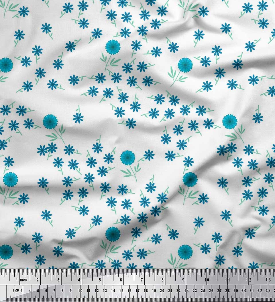 

Тканина Soimoi Japan Crepe Satin Leaves & Blue Flower Floral Printed Тканина 1 метр 42 дюйма 42 Inch Wide - Poly Crepe білий