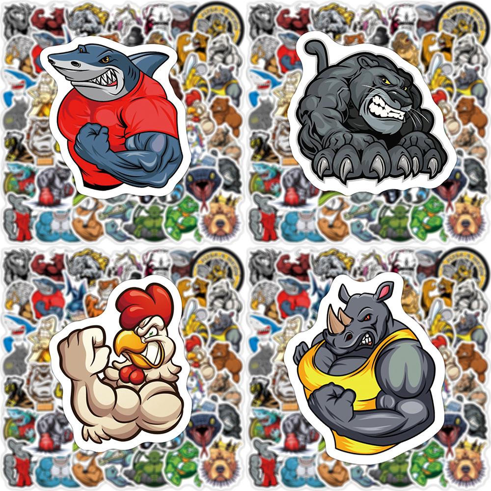 50pcs Muscle Animals Stickers for Notebooks Stationery Scrapbook Supplies Ferocious Bodybuilding Vintage Stickers Aesthetic