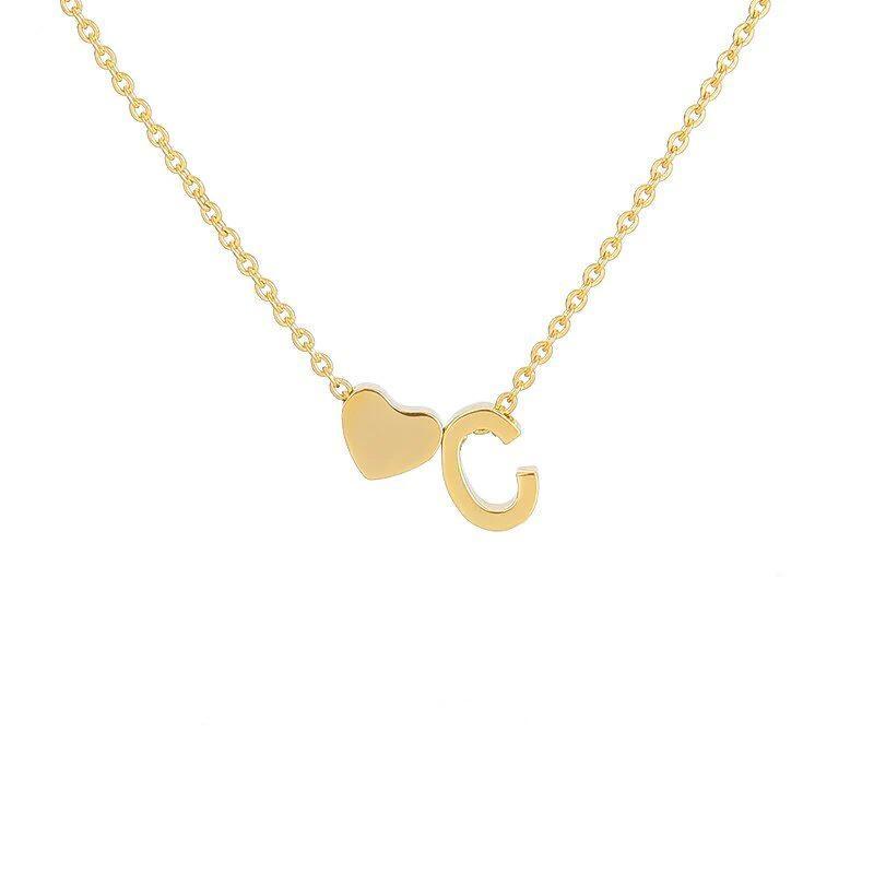 Stainless Steel Gold Heart & Alphabet Bead Necklace A-Z