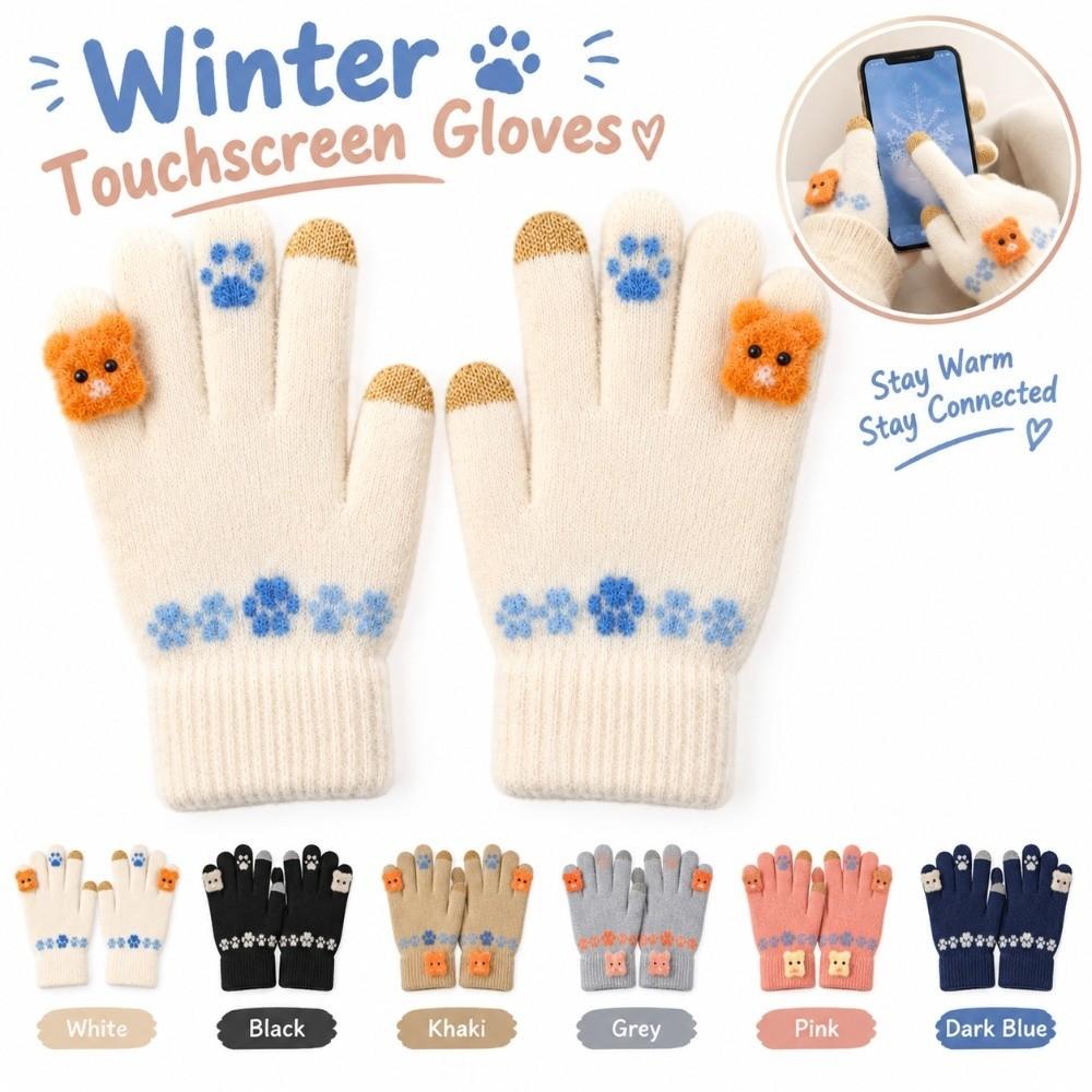Windproof Winter Plush Gloves Cute Bear Cycling Gloves Korean Touch Screen Gloves Women