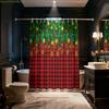 1pc Christmas Green Grid Print Waterproof Shower Curtain Partition Privacy Hanging Curtain 12 Hook Multiple Sizes