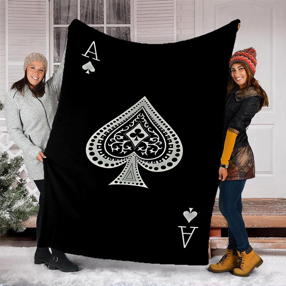 1pc Ace of Spades Playing Card Outdoor Flannel Blanket , Machine Washable Perfect Gift for Birthday , Holiday Travel Accessory , Durable Material